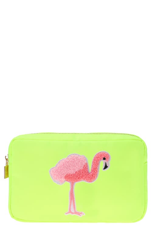 Medium Flamingo Cosmetic Bag in Neon Yellow