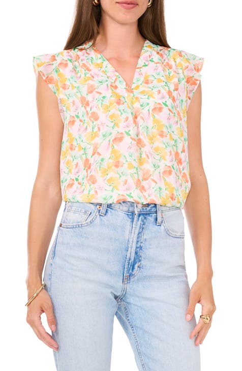 Floral Print Flutter Sleeve Top