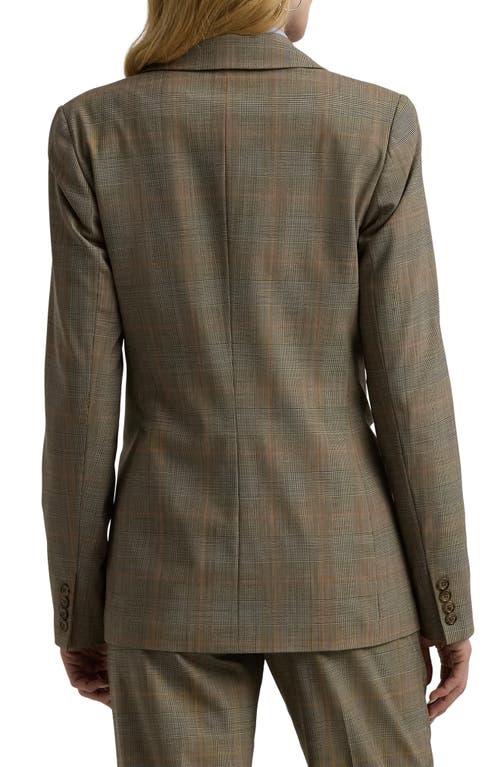 Shop Lauren Ralph Lauren Glen Check Double Breasted Wool Blazer In Brown Multi