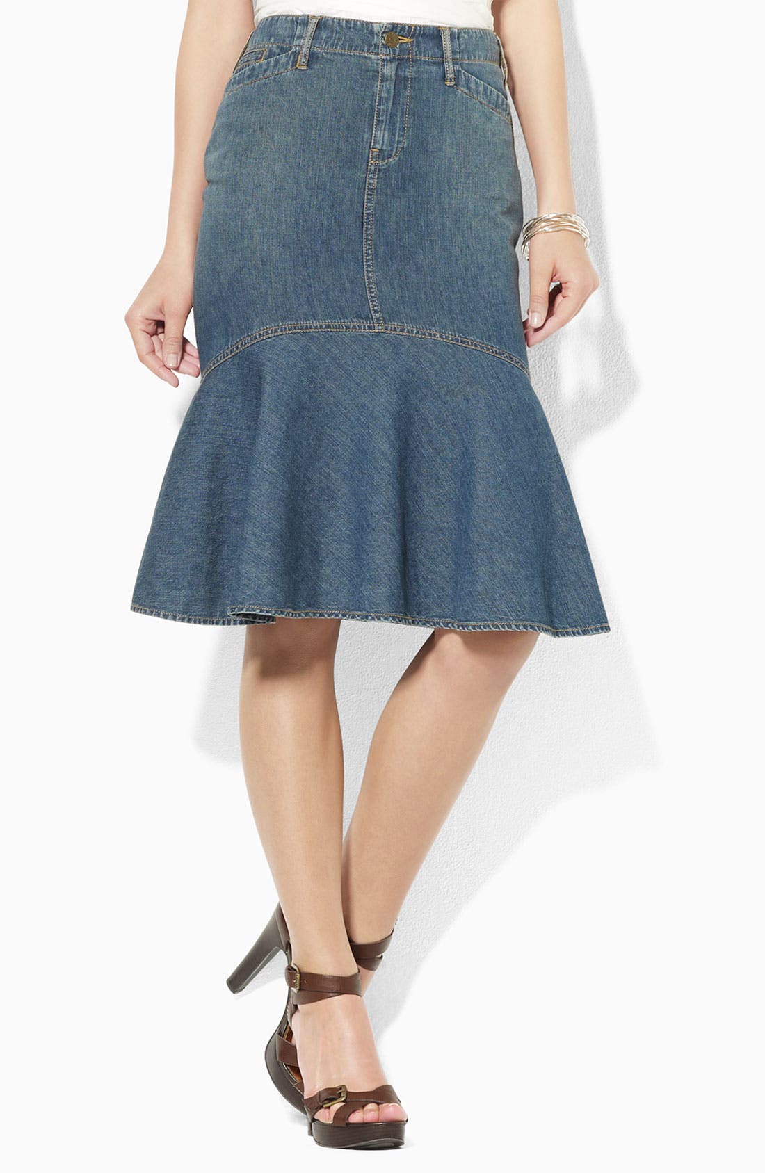 Lauren by Ralph Lauren Flare Denim Skirt Nordstrom