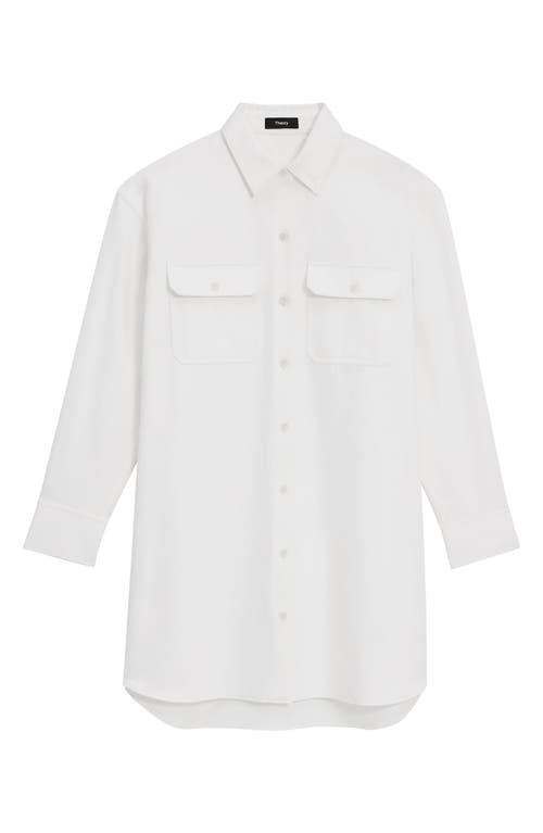 Shop Theory Long Sleeve Cotton Poplin Shirtdress In Optic White