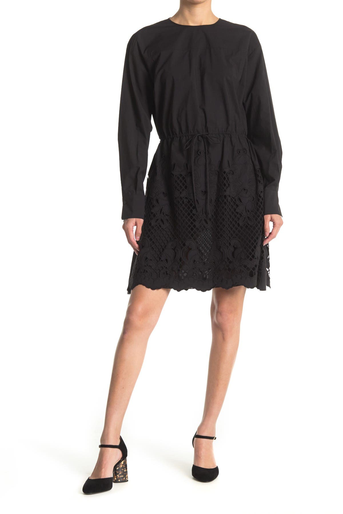 See By Chloé Woven Mesh Skirt Drawstring Waist Dress In Black