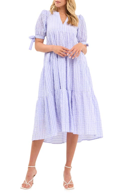 Gingham Tiered Midi Dress in Lavender