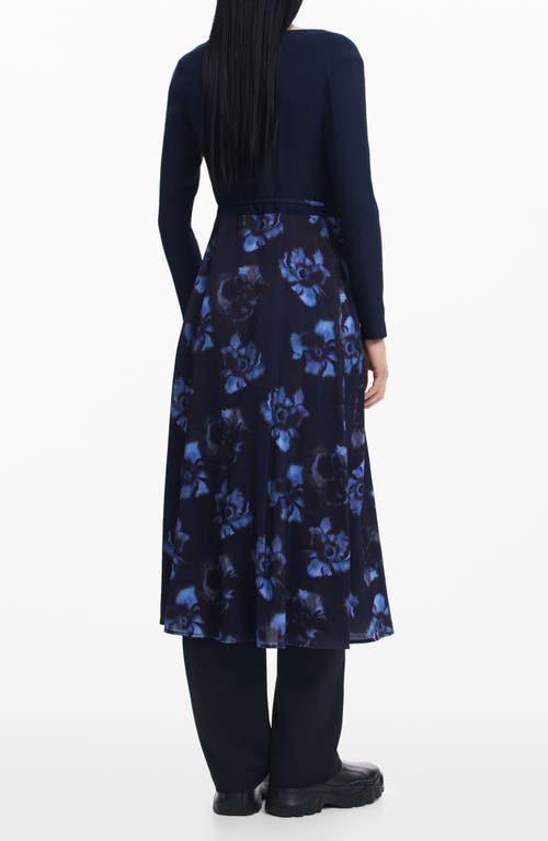 Desigual Combined Midi Dress In Blue