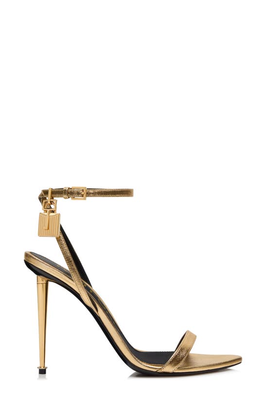Shop Tom Ford Padlock Naked Metallic Pointy Toe Sandal In 1y004 Gold