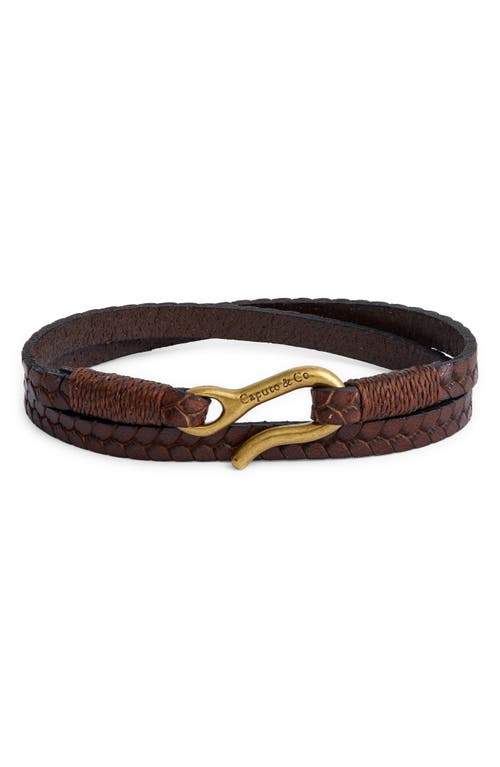 Men's Embossed Leather Wrap Bracelet in Dark Brown