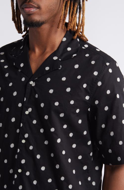 Shop Officine Generale Officine Générale Eren Embroidered Dot Japanese Cotton Camp Shirt In Black/white