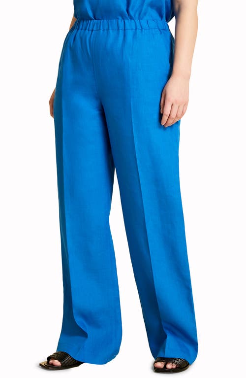 Marina Rinaldi Regolare Loose Fit Linen Pants In Blue