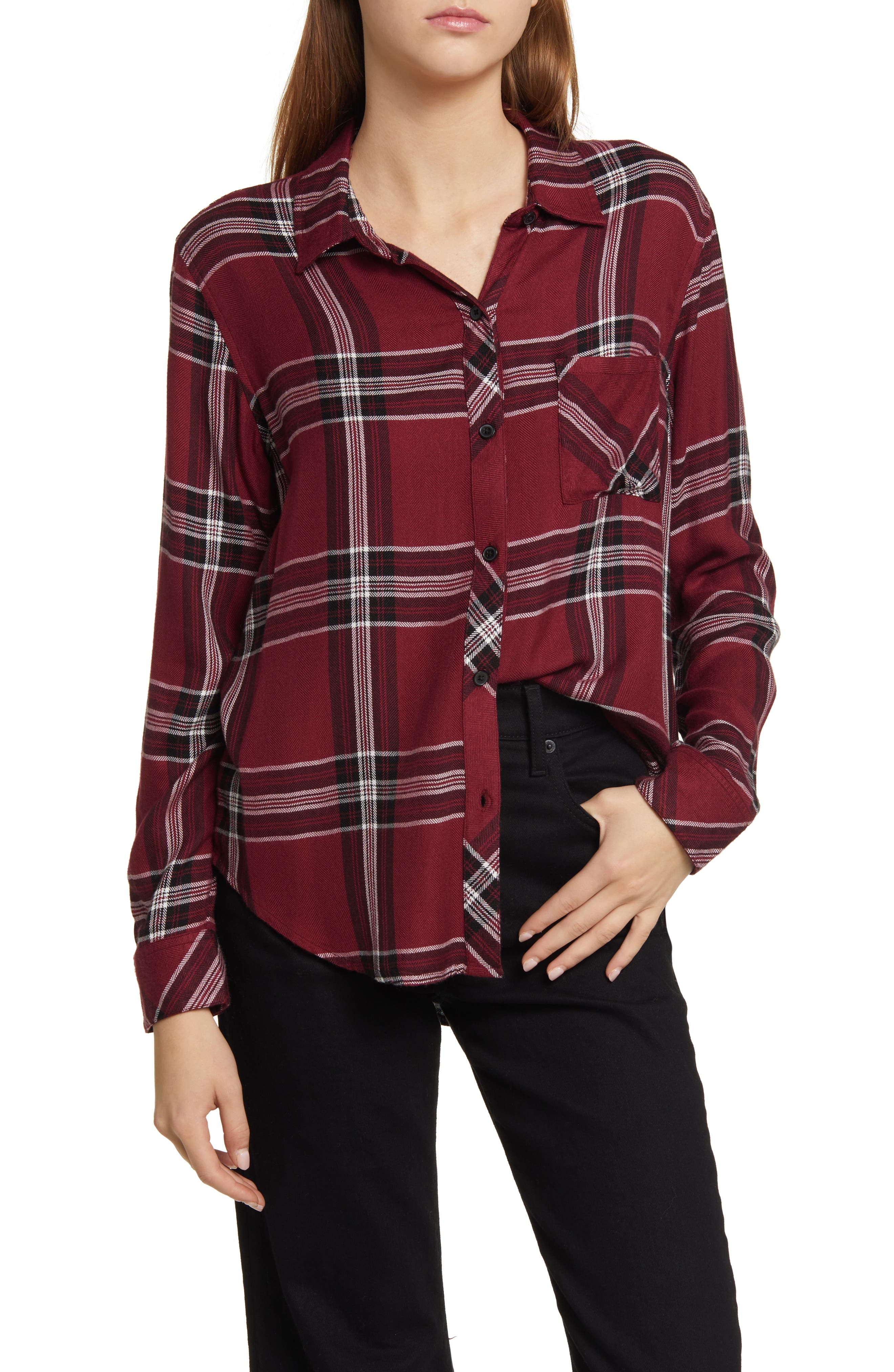 Zara Woman Checked Blouse red-black check pattern Ornamental buttons Fashion Blouses Checked Blouses 