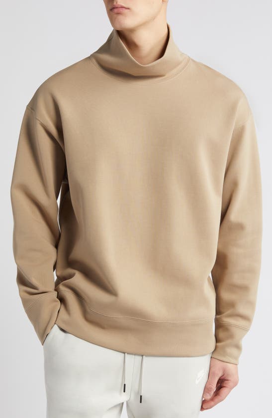 Shop Nike Tech Fleece Turtleneck Sweatshirt In Khaki