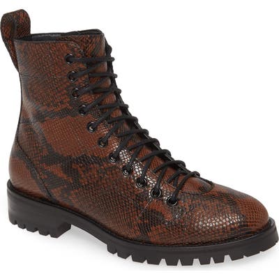 Jimmy Choo And Kaia Cruz Snake Embossed Combat Boot, Brown