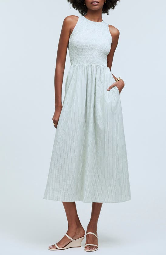 Shop Madewell The Melody Smocked Midi Dress In Pistachio