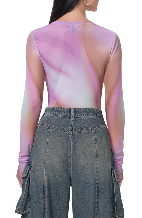 Shop Afrm Kaylee Print Mesh Top In Lilac Watercolor