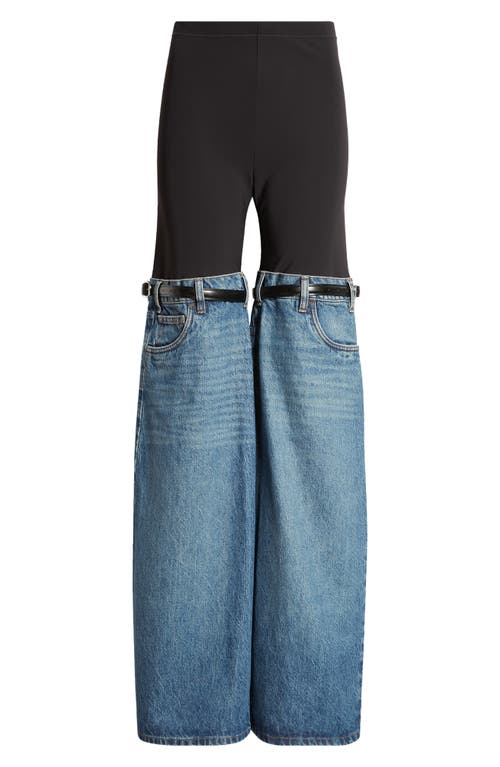 Shop Coperni Hybrid Denim & Knit Pants In Black Blue