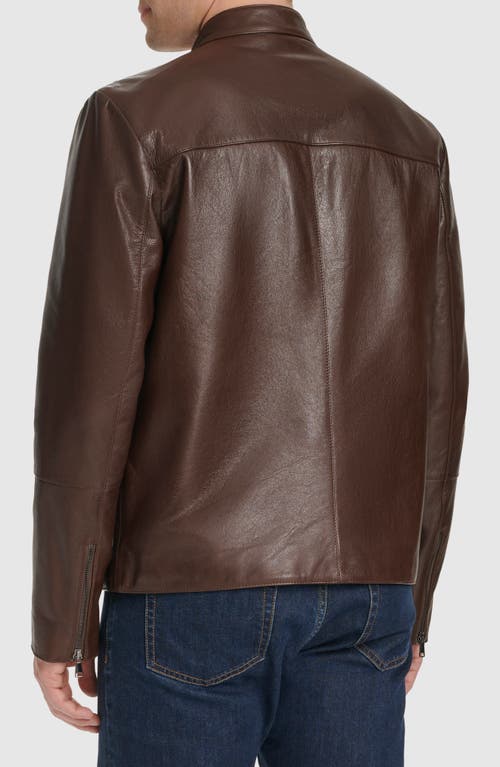 Shop Cole Haan Leather Moto Jacket In Brown