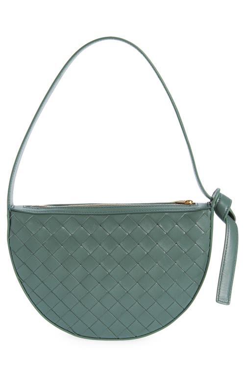 Shop Bottega Veneta Mini Knot Intrecciato Shoulder Bag In Aloe/gold