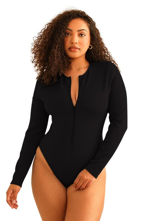 Dippin Daisys Shoal Front Zipper Long Sleeve One Piece Black at Nordstrom,