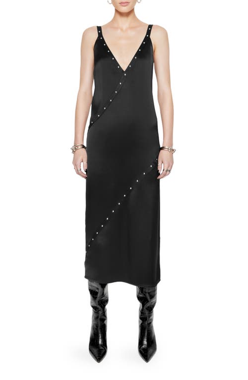 Rebecca Minkoff Camilla Studded Satin Midi Dress True Black at Nordstrom,