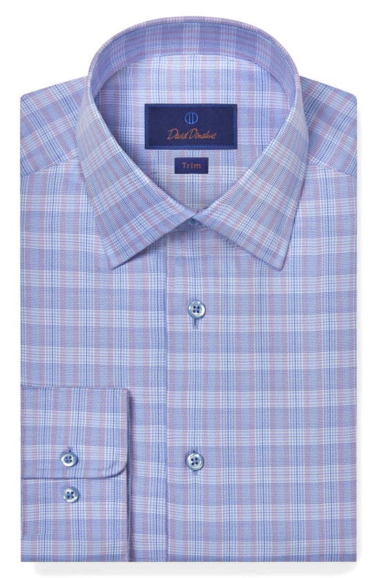 Shop David Donahue Trim Fit Plaid Dress Shirt In Blue/ Lilac