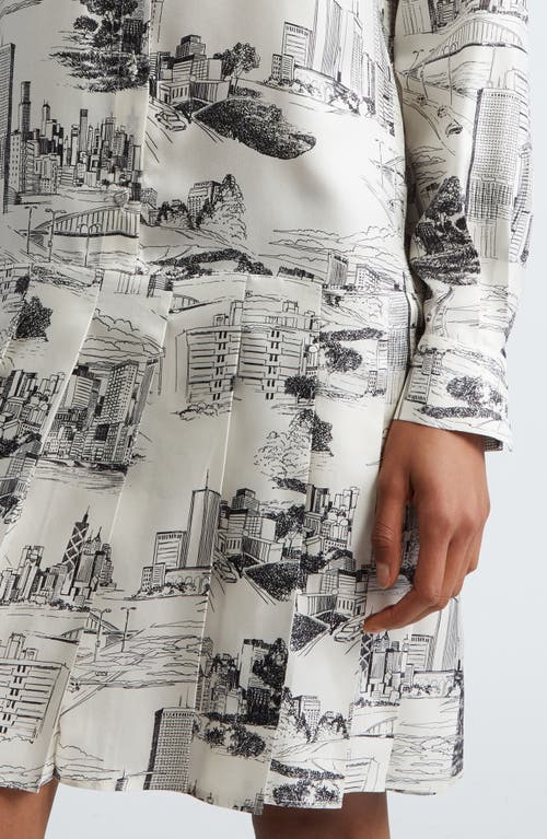 Shop Max Mara Studio Bath City Print Long Sleeve Silk Shirtdress In White