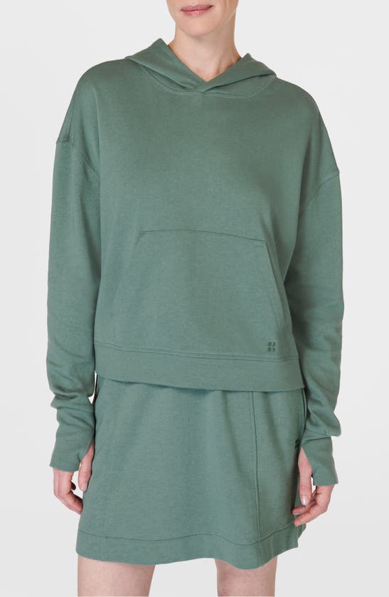 Shop Sweaty Betty After Class Organic Cotton Blend Hoodie In Cool Forest Green