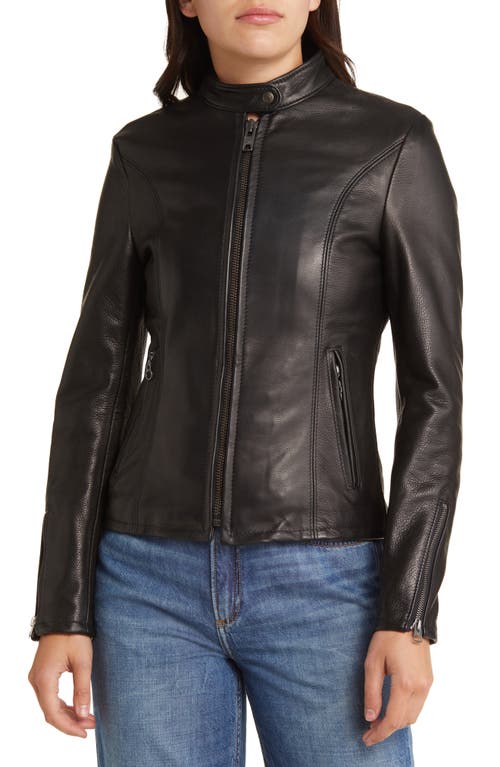 Shop Schott Nyc Leather Cafe Racer Moto Jacket In Black