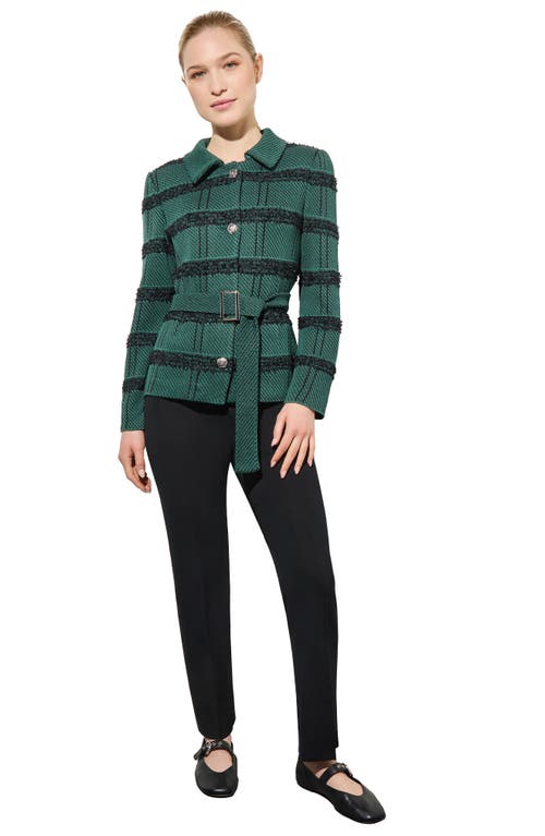 Shop Ming Wang Stripe Belted Tweed Blazer In Green/black