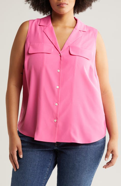 Collared Button Front Sleeveless Shirt (Plus)