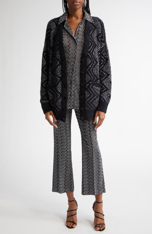 Shop Missoni Oversize Sequin Embellished Zigzag Cardigan In Base Black And Zigzag White