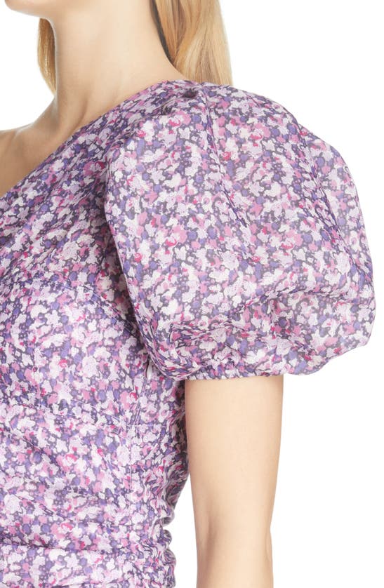 Isabel Marant Étoile Lecia Floral Print One-shoulder Cotton Minidress In Violet