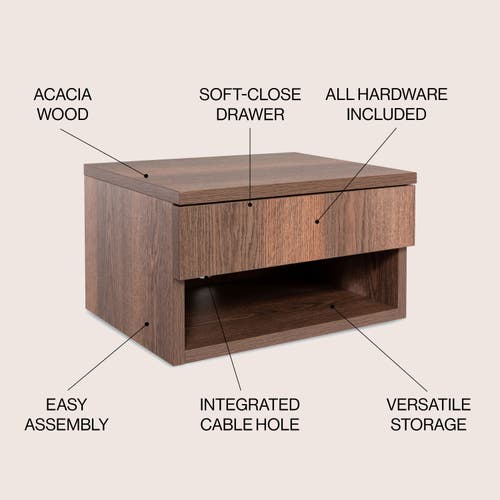 Jonathan Y Ettore Mid-century Modern Floating Wall Mounted Nightstand With Soft-close Drawer And Cab In Dark Brown