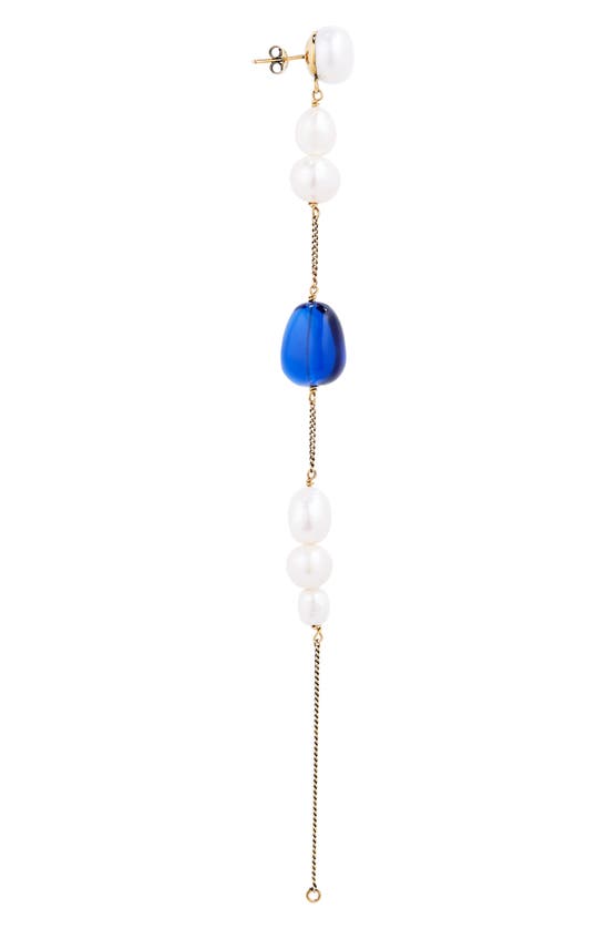 Shop Dries Van Noten Chain & Bead Drop Earrings In Gold/blue/white