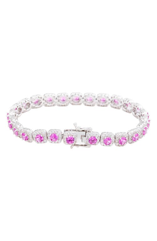 Suzy Levian Sterling Silver Pink Sapphire And Diamond Accent Tennis Bracelet In Pink
