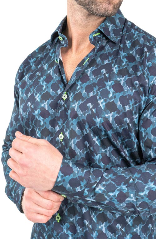 Maceoo Einstein Leaves Micro Print Blue Contemporary Fit Button-up Shirt In Blue