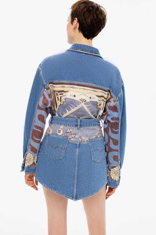 Shop Nocturne Printed Jean Jacket In Blue