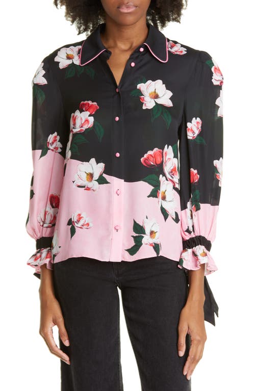 Alice + Olivia Willa Floral Tie Sleeve Blouse in After Dark