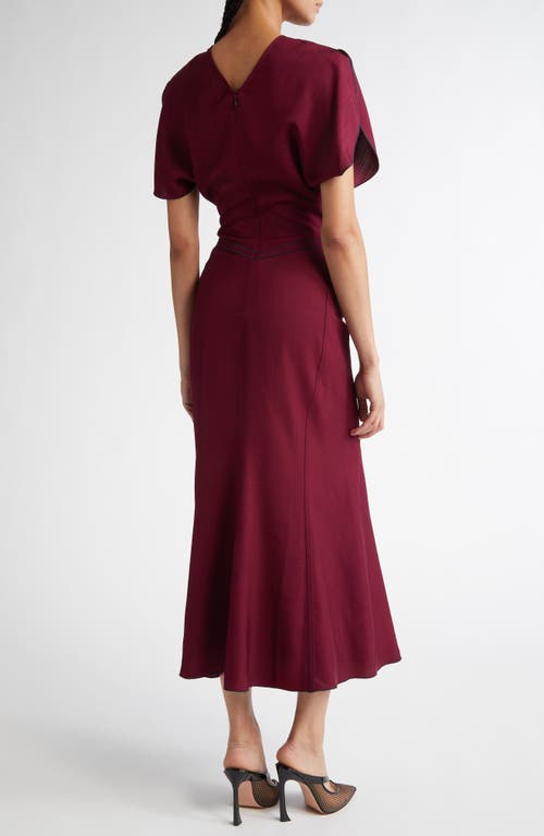 Shop Victoria Beckham Ruched Waist Midi Dress In Port