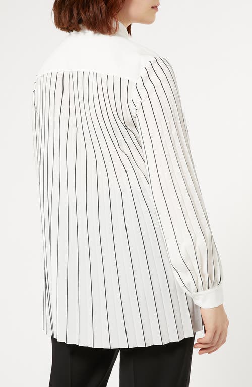 Shop Marina Rinaldi Ola Crêpe De Chine Button-up Shirt In White Black