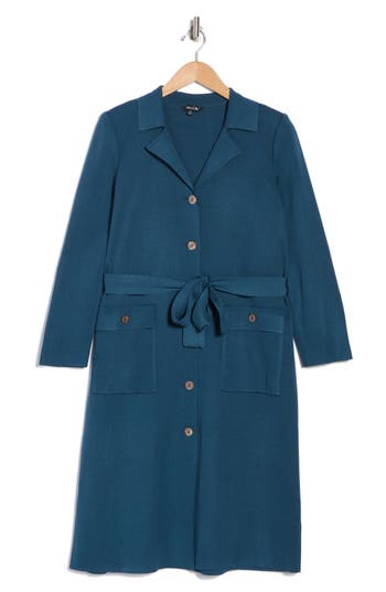 Shop Misook Notch Collar Belted Coat In Marine Teal