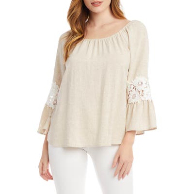 Karen Kane Lace Inset Peasant Top, Beige