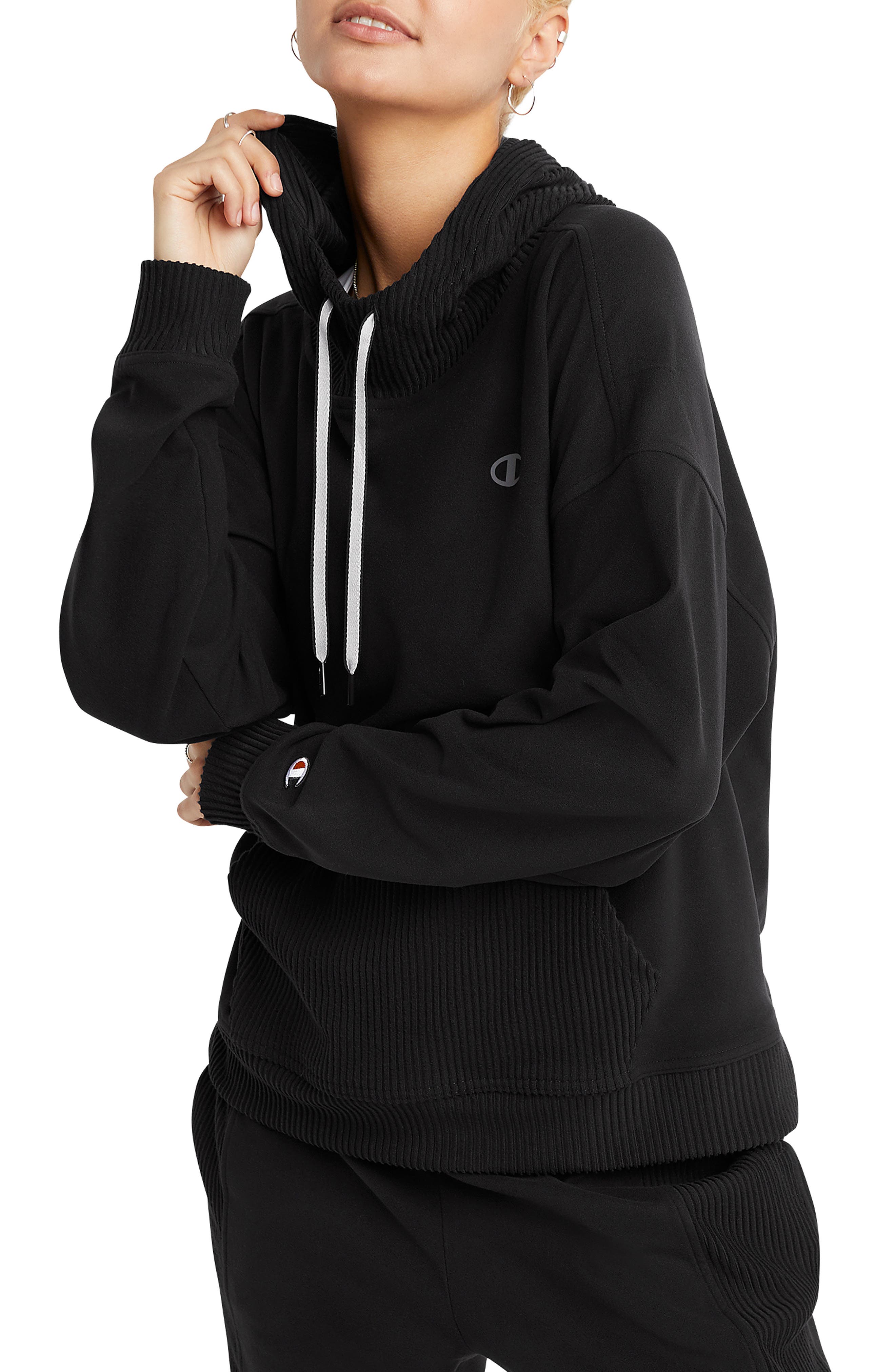 CHAMPION Soft Touch Rib Mix Hoodie, Main, color, BLACK