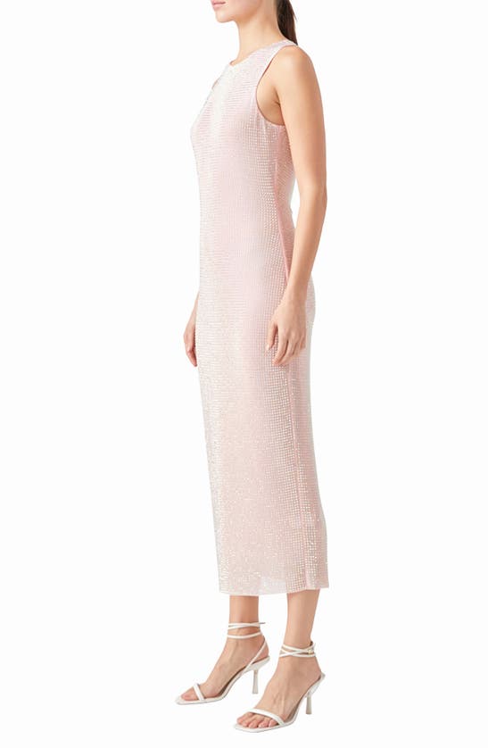 Endless Rose Embellished Rhinestone Mesh Midi Dress In Light Pink