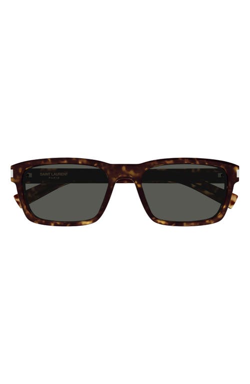 Shop Saint Laurent 57mm Rectangular Sunglasses In Havana