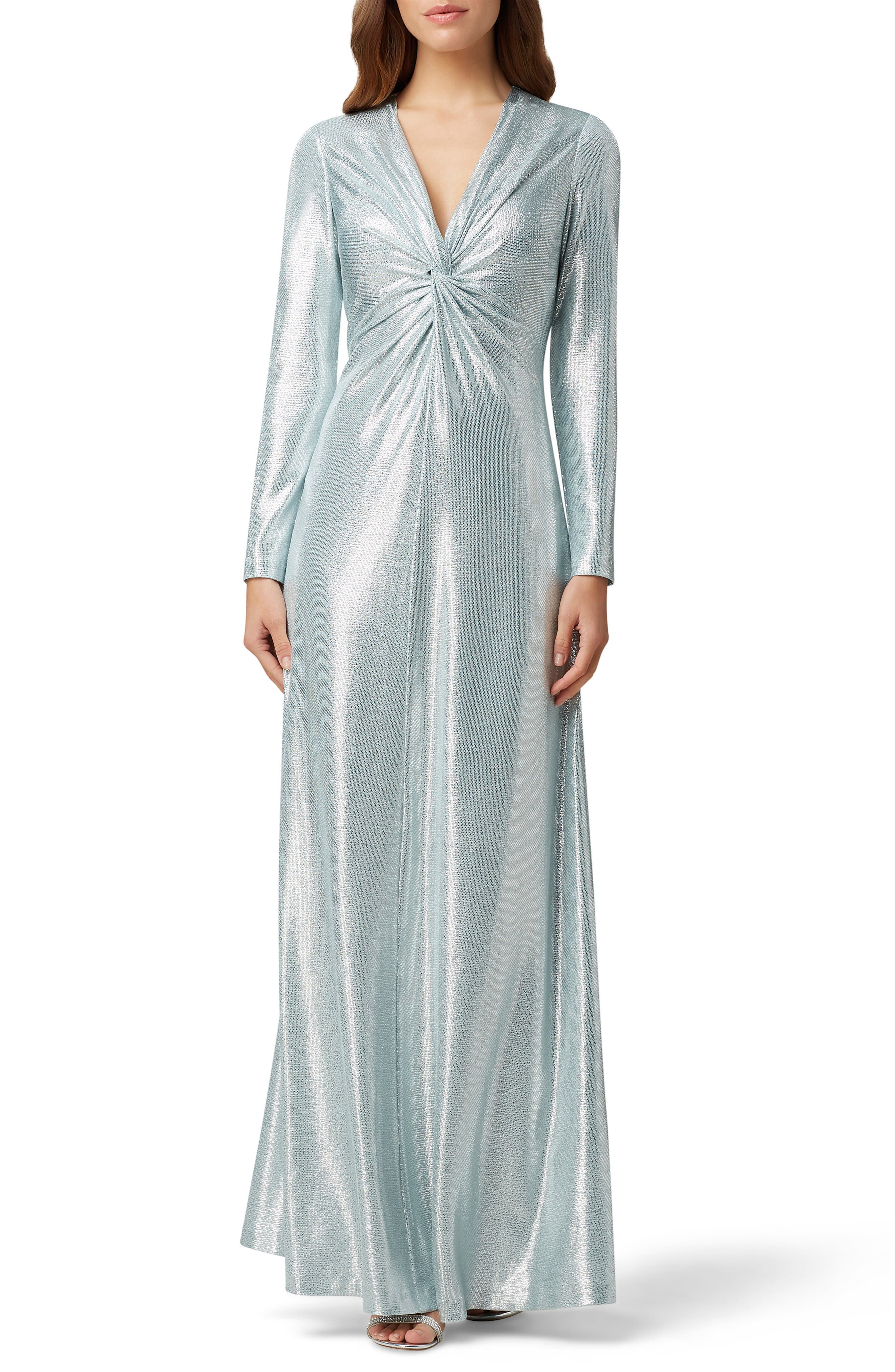 long sleeve metallic gown