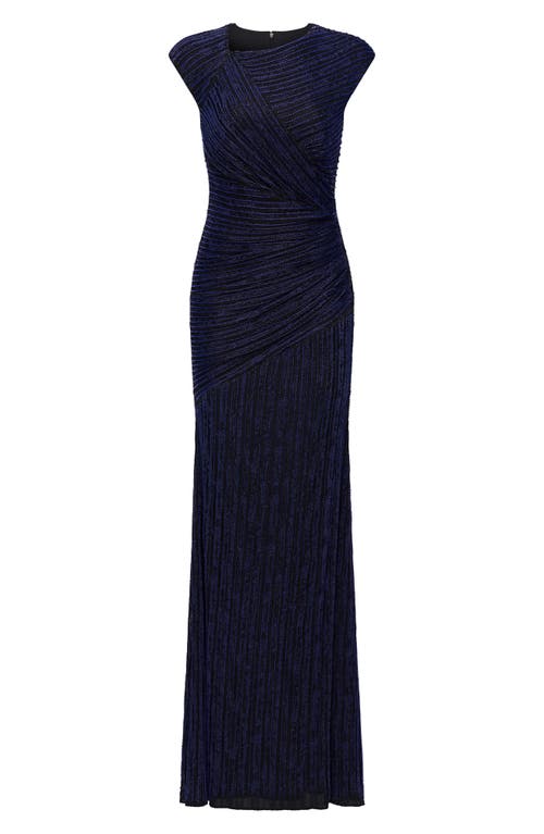 Shop Theia Raya Beaded Asymmetric Draped Gown In Midnight