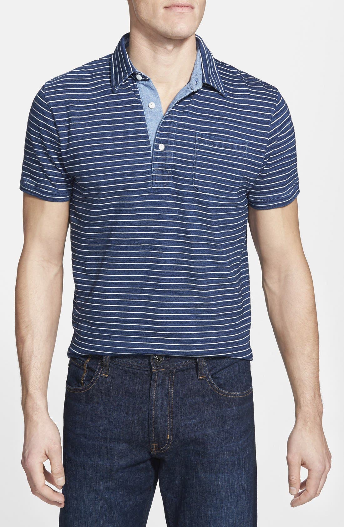 Faherty 'Coastal' Trim Fit Stripe Washed Indigo Polo Nordstrom