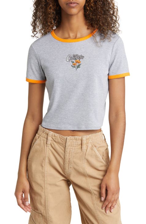Los Angeles Apparel | Blend Rib Ringer T-Shirtee for Women in Athletic Grey/White, Size Medium