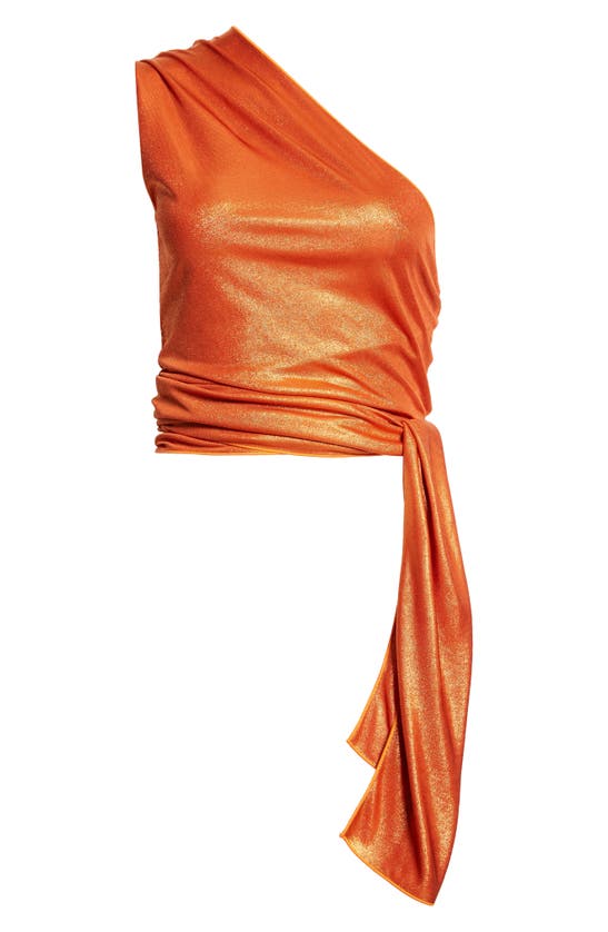 Shop Maccapani Laminated One-shoulder Wrap Top In Laminated Orange