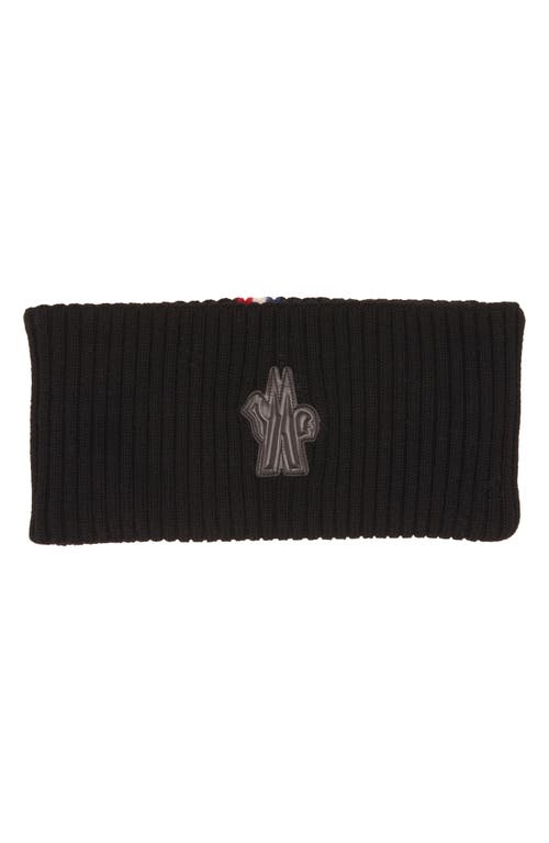 Moncler Grenoble Logo Embroidered Virgin Wool Rib Headband in Black at Nordstrom