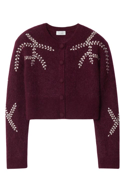 Shop & Other Stories Crystal Embroidered Wool & Mohair Blend Cardigan In Burgundy